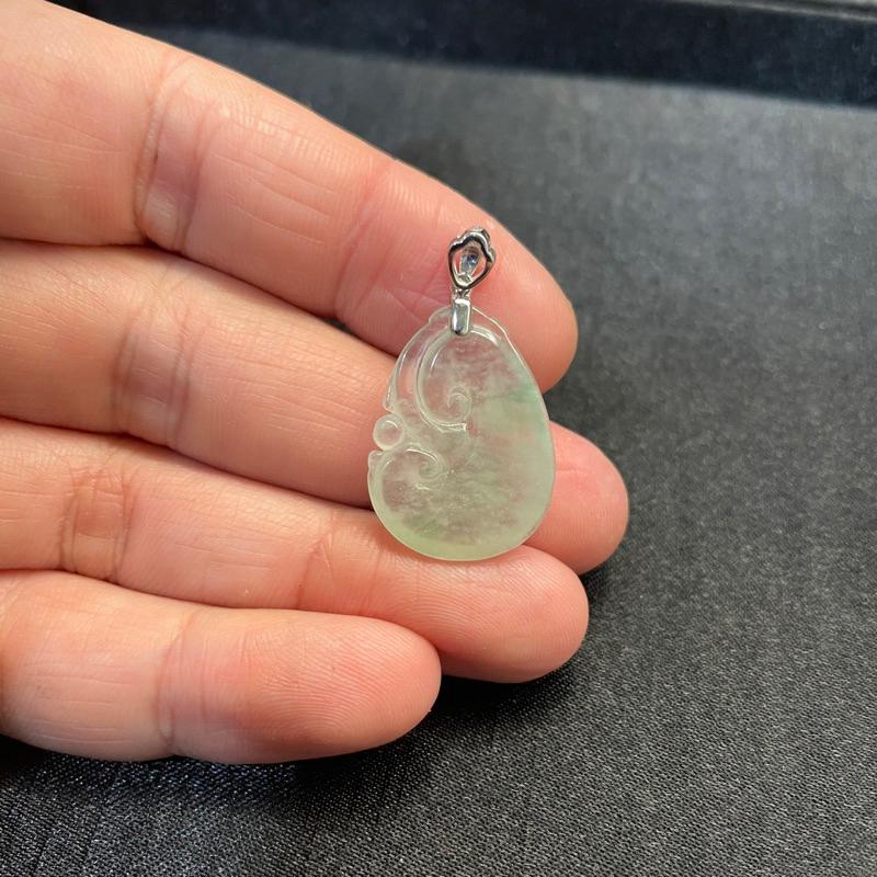 精選🎁天然A貨緬甸玉「冰種帶綠如意墜」18K金鑽石頭.送禮收藏兩相宜｜超值優惠.瀚玉珠寶-細節圖3
