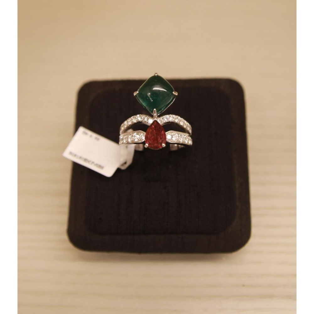 天然祖母綠搭配紅寶鑽石戒指💎💍 國際圍#12 祖母綠：4.92ct-細節圖2