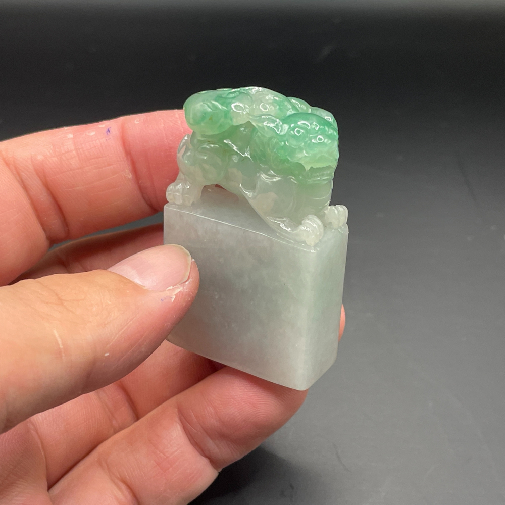 『瀚玉珠寶』陽綠貔貅翡翠印章,種水俱佳, 體裁厚實.緬甸玉印章 玉印 .鈕印.招財避邪｜翡翠印章專門-細節圖3