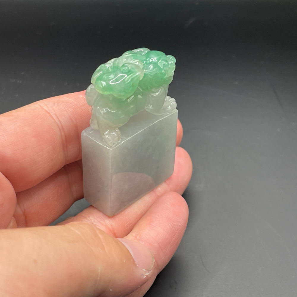 『瀚玉珠寶』陽綠貔貅翡翠印章,種水俱佳, 體裁厚實.緬甸玉印章 玉印 .鈕印.招財避邪｜翡翠印章專門-細節圖4