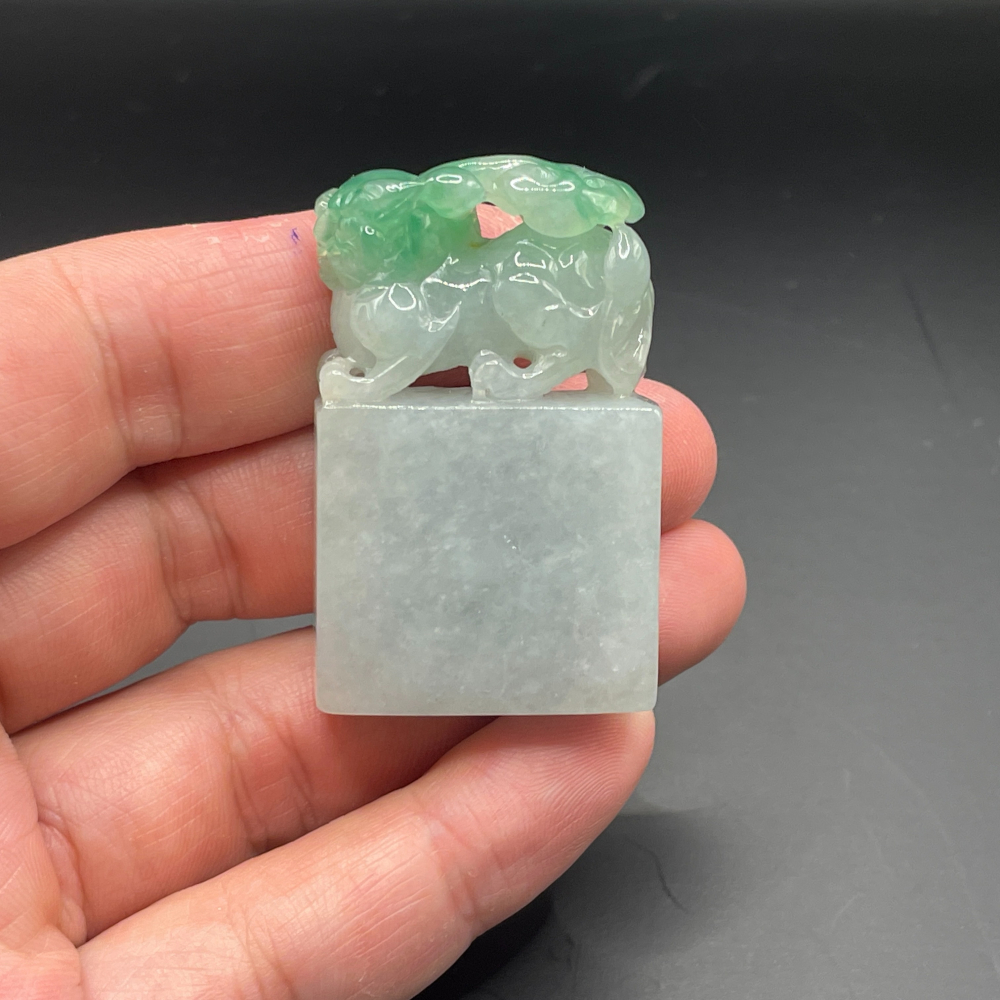 『瀚玉珠寶』陽綠貔貅翡翠印章,種水俱佳, 體裁厚實.緬甸玉印章 玉印 .鈕印.招財避邪｜翡翠印章專門-細節圖5