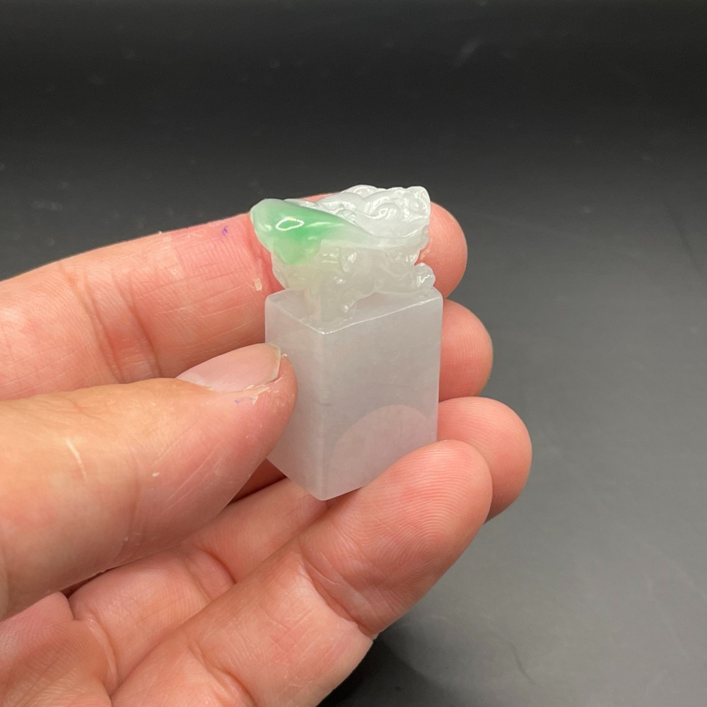 『瀚玉珠寶』白底青貔貅印章,翡翠印章.招財避邪.緬甸玉印章 玉印 .鈕印｜翡翠印章專門-細節圖2