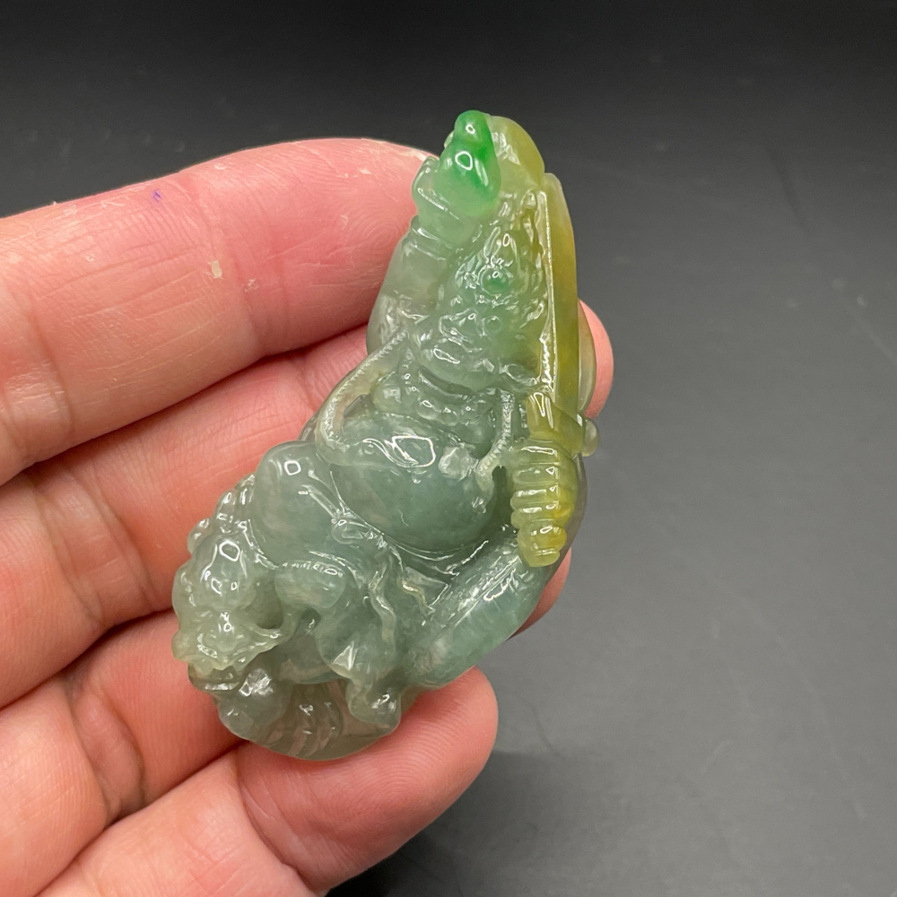 『瀚玉珠寶』老三彩翡翠.不動明王.蜜糖黃＋正陽綠.緬甸玉.天然A貨翡翠-細節圖2