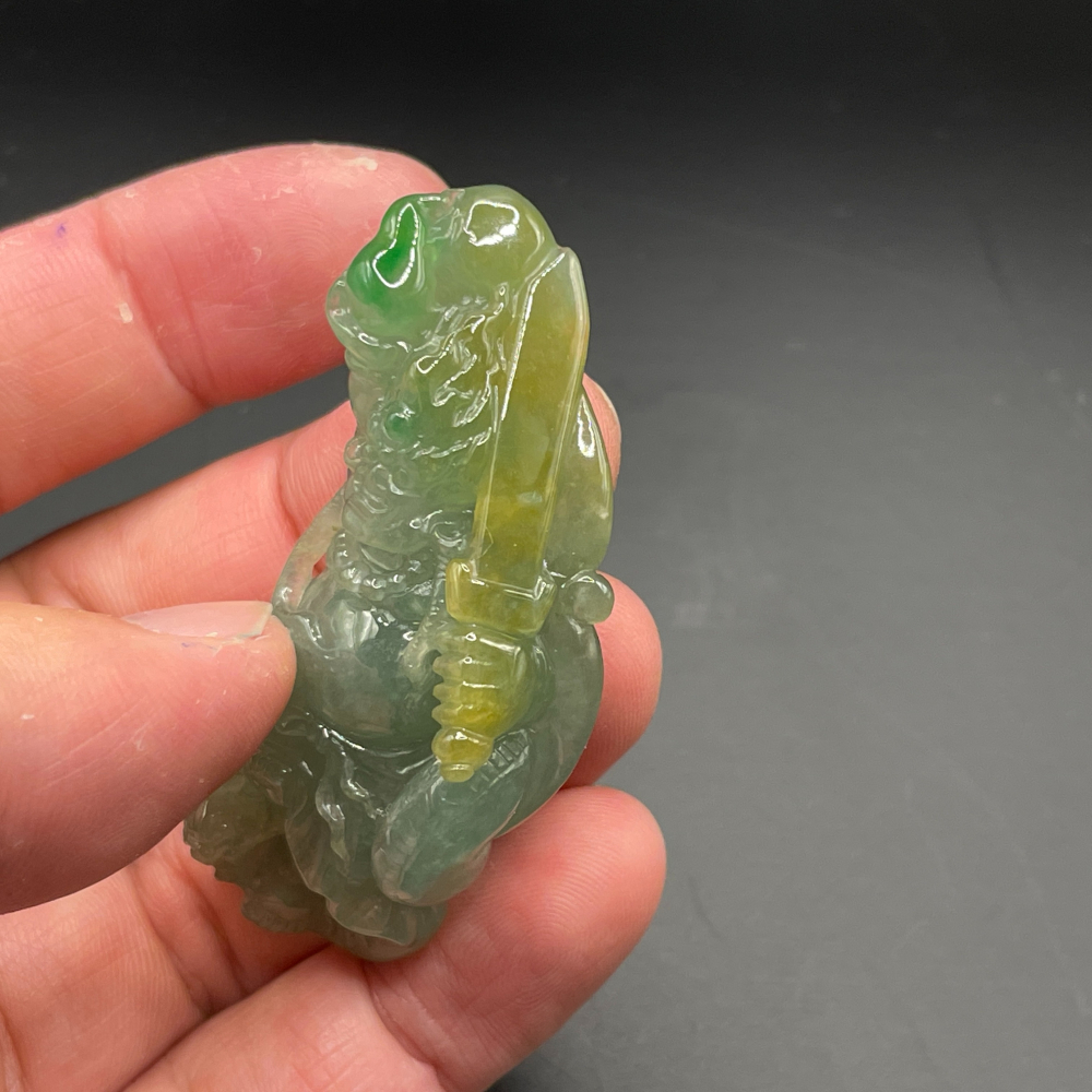 『瀚玉珠寶』老三彩翡翠.不動明王.蜜糖黃＋正陽綠.緬甸玉.天然A貨翡翠-細節圖3
