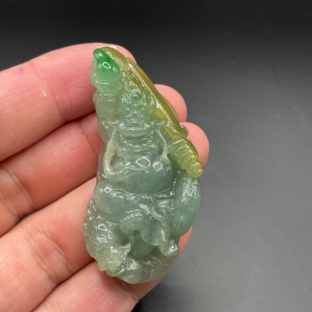 『瀚玉珠寶』老三彩翡翠.不動明王.蜜糖黃＋正陽綠.緬甸玉.天然A貨翡翠-細節圖4