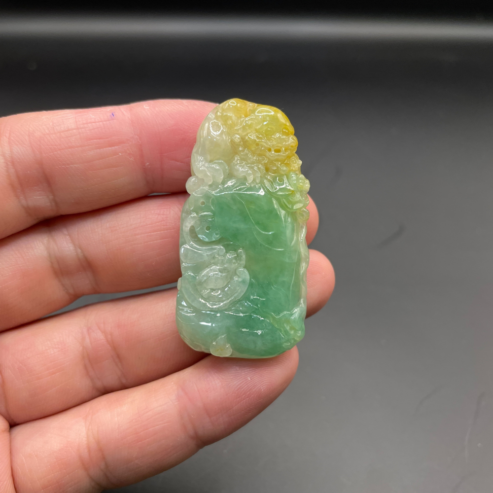 『瀚玉珠寶』冰種三彩荷葉翡翠.天然緬甸玉翡翠.黃加綠翡翠緬甸玉-細節圖2