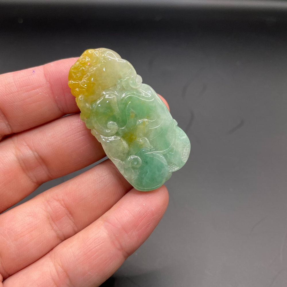 『瀚玉珠寶』冰種三彩荷葉翡翠.天然緬甸玉翡翠.黃加綠翡翠緬甸玉-細節圖4