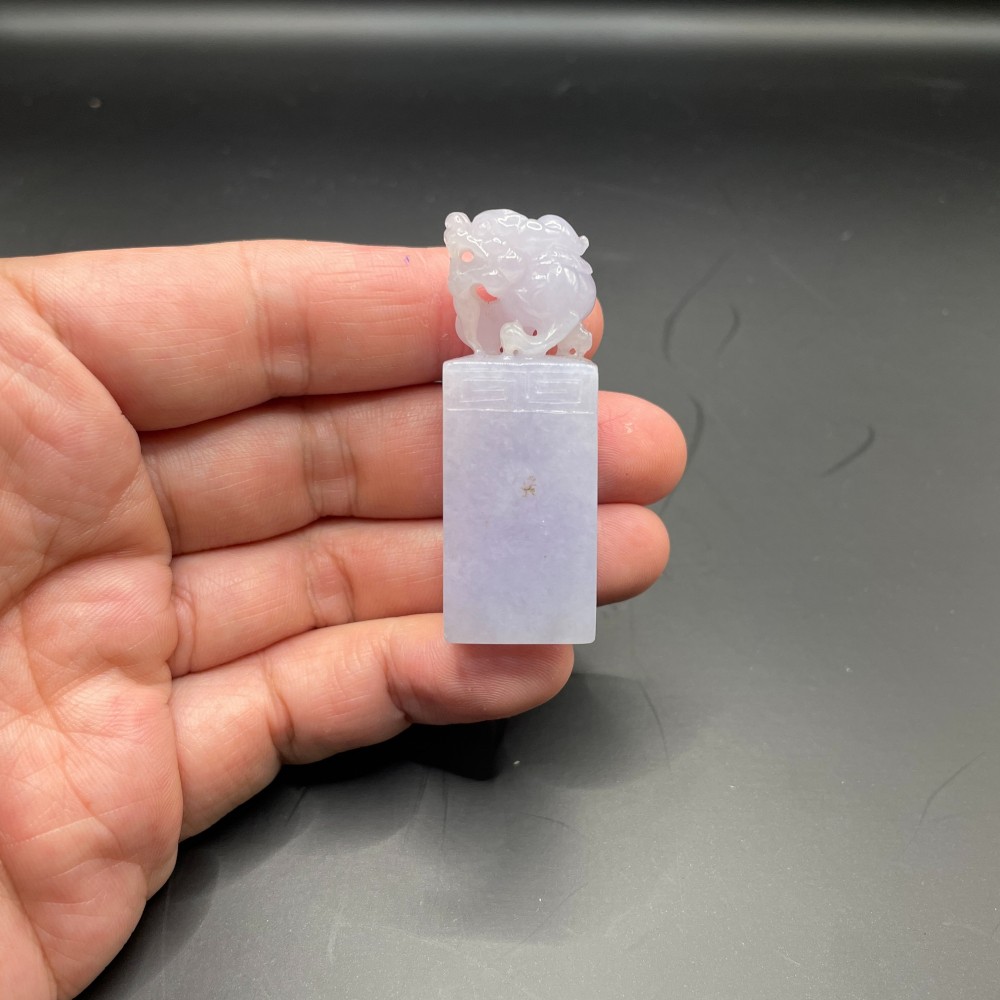 『瀚玉珠寶』紫羅蘭翡翠印章.貔貅印章.緬甸玉印章.方章.鈕印.天然A貨翡翠.冰糯種紫羅蘭灑金印章.翡翠印章專賣-細節圖3