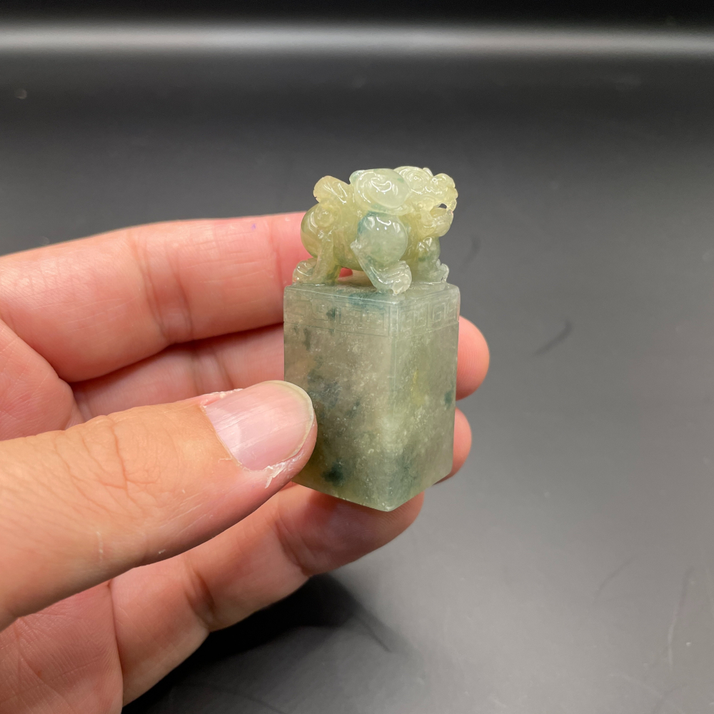 『瀚玉珠寶』冰黃飄花翡翠印章.貔貅印章.招財避邪保平安.緬甸玉印章.方印.鈕印.天然緬甸玉.翡翠印章專賣-細節圖3
