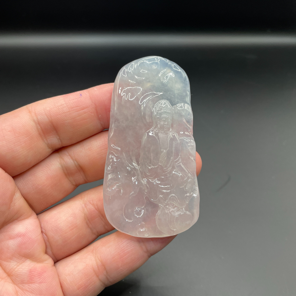 『瀚玉珠寶』玻璃種觀音翡翠墜子.觀世音菩薩.緬甸玉觀音.天然A貨.法相莊嚴種水好-細節圖2