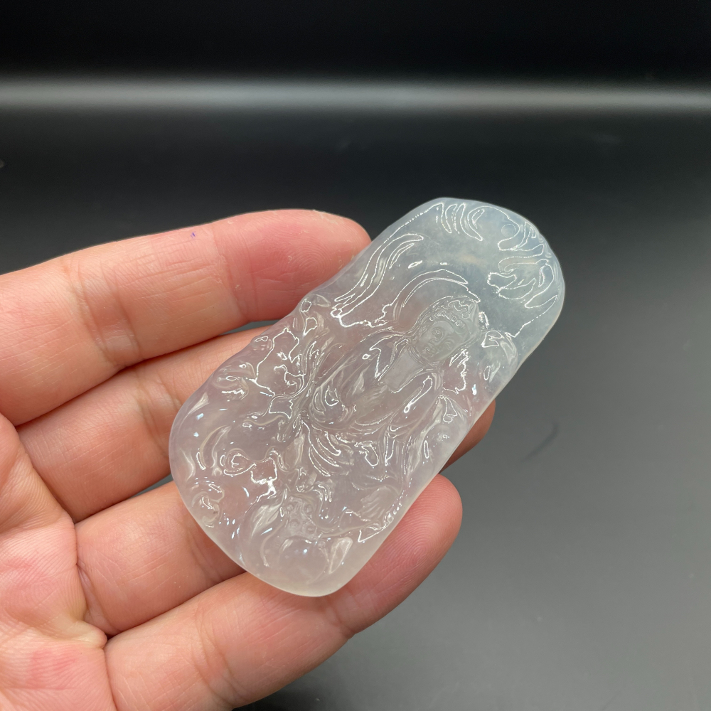 『瀚玉珠寶』玻璃種觀音翡翠墜子.觀世音菩薩.緬甸玉觀音.天然A貨.法相莊嚴種水好-細節圖3