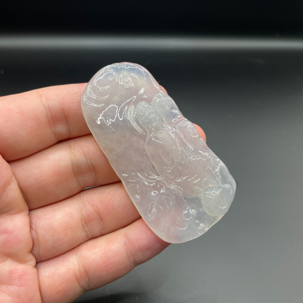 『瀚玉珠寶』玻璃種觀音翡翠墜子.觀世音菩薩.緬甸玉觀音.天然A貨.法相莊嚴種水好-細節圖4