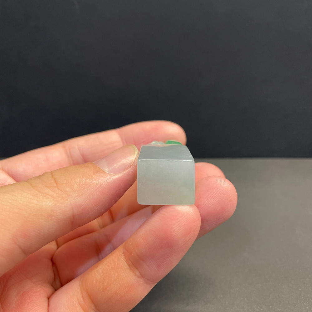 瀚玉珠寶 天然翡翠 冰種晴水綠龍印章 翡翠印章 方印 印紐 緬甸玉-細節圖7