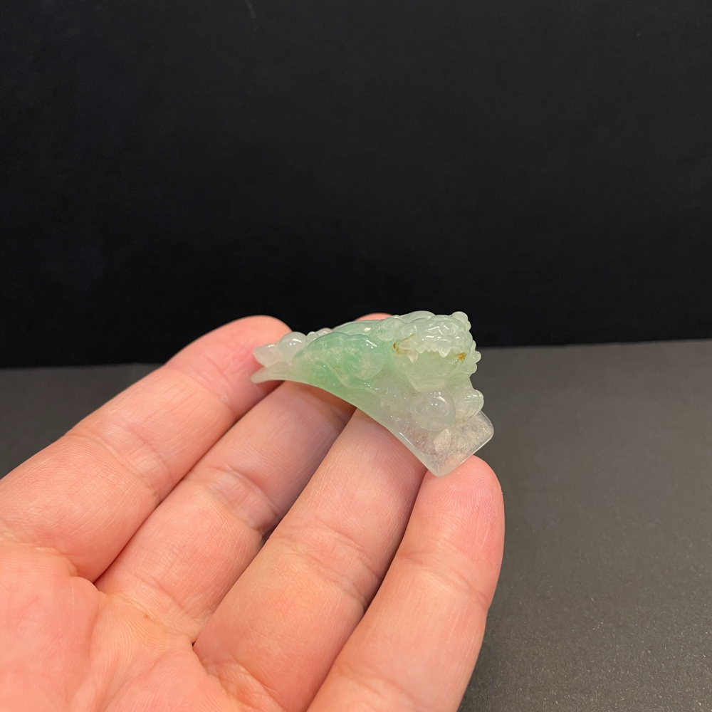 瀚玉珠寶 天然翡翠 冰種飄綠貔貅玉牌  緬甸玉A貨-細節圖4