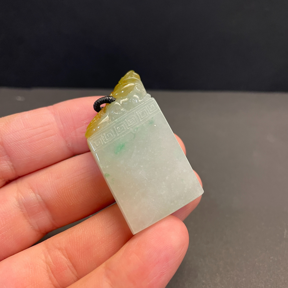瀚玉珠寶 天然翡翠 冰三彩印章 對章 情侶對印 情侶翡翠牌 蜜糖黃 老三彩墜子 翡翠印章專賣-細節圖8