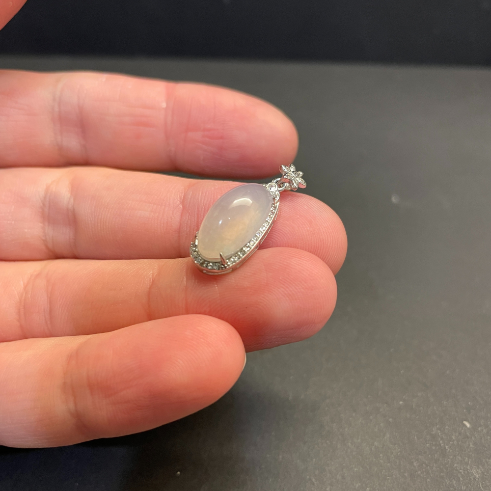 瀚玉珠寶 天然翡翠 白冰放光蛋面墜子  天然A貨翡翠蛋面 純銀-細節圖5