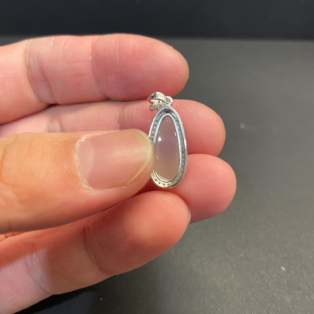 瀚玉珠寶 天然翡翠 白冰放光蛋面墜子  天然A貨翡翠蛋面 純銀-細節圖6