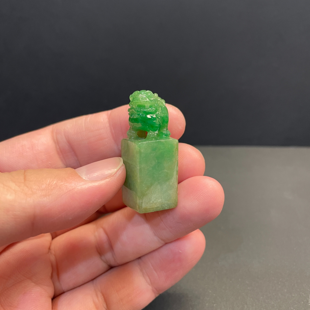 瀚玉珠寶 老三彩貔貅印章 天然翡翠印章 方章 緬甸玉印 印紐 三彩翡翠 貔貅招財-細節圖2