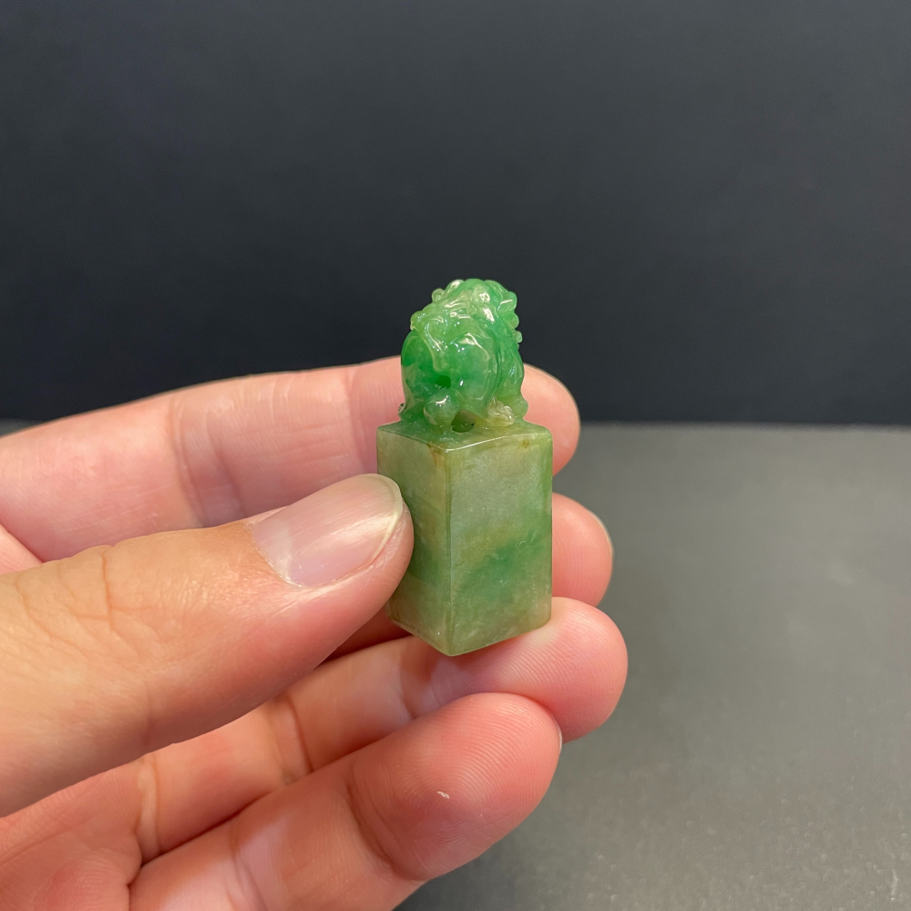 瀚玉珠寶 老三彩貔貅印章 天然翡翠印章 方章 緬甸玉印 印紐 三彩翡翠 貔貅招財-細節圖4