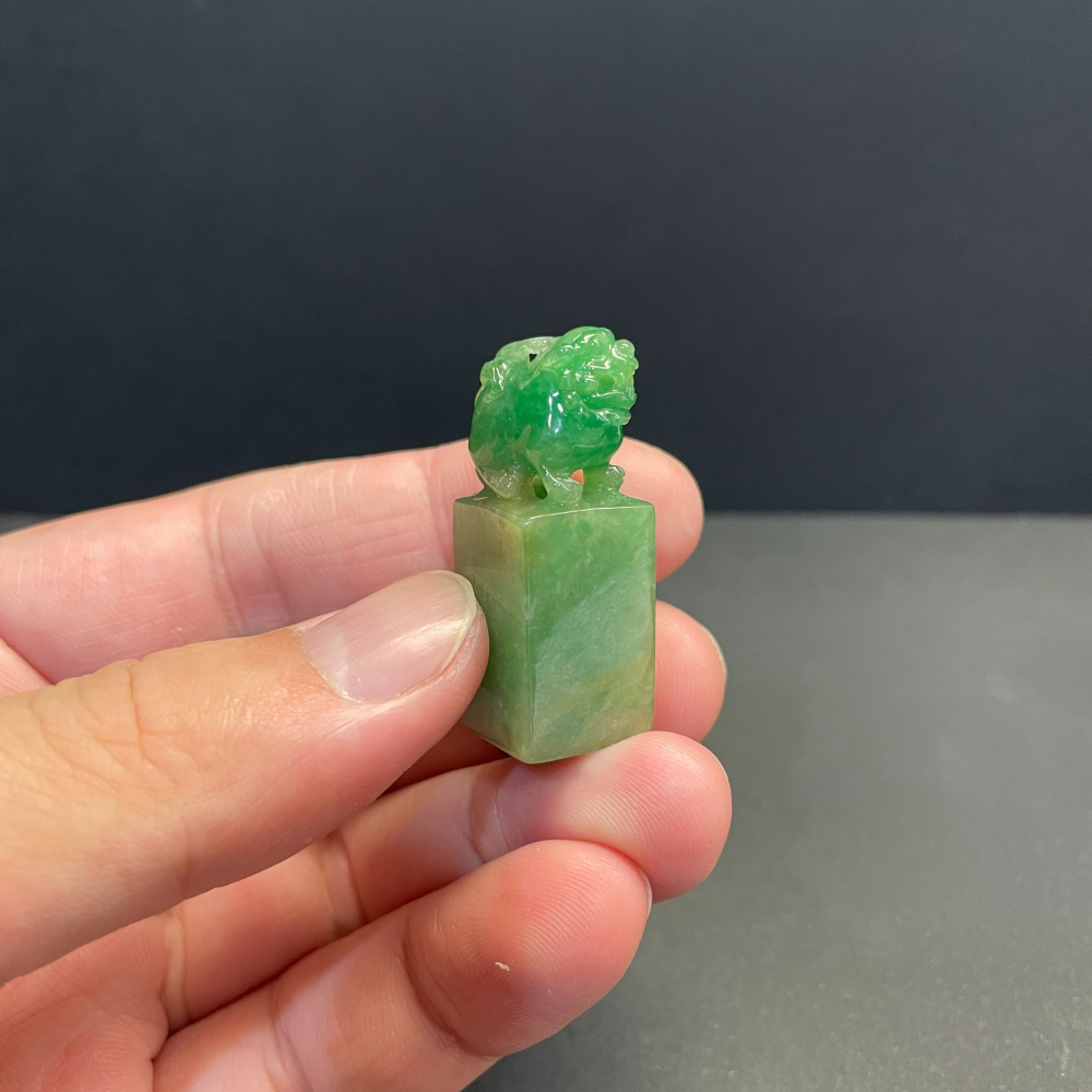 瀚玉珠寶 老三彩貔貅印章 天然翡翠印章 方章 緬甸玉印 印紐 三彩翡翠 貔貅招財-細節圖5