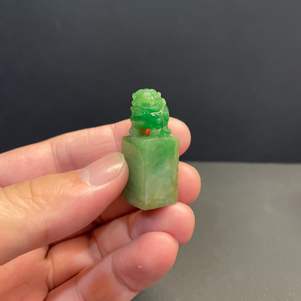 瀚玉珠寶 老三彩貔貅印章 天然翡翠印章 方章 緬甸玉印 印紐 三彩翡翠 貔貅招財-細節圖6
