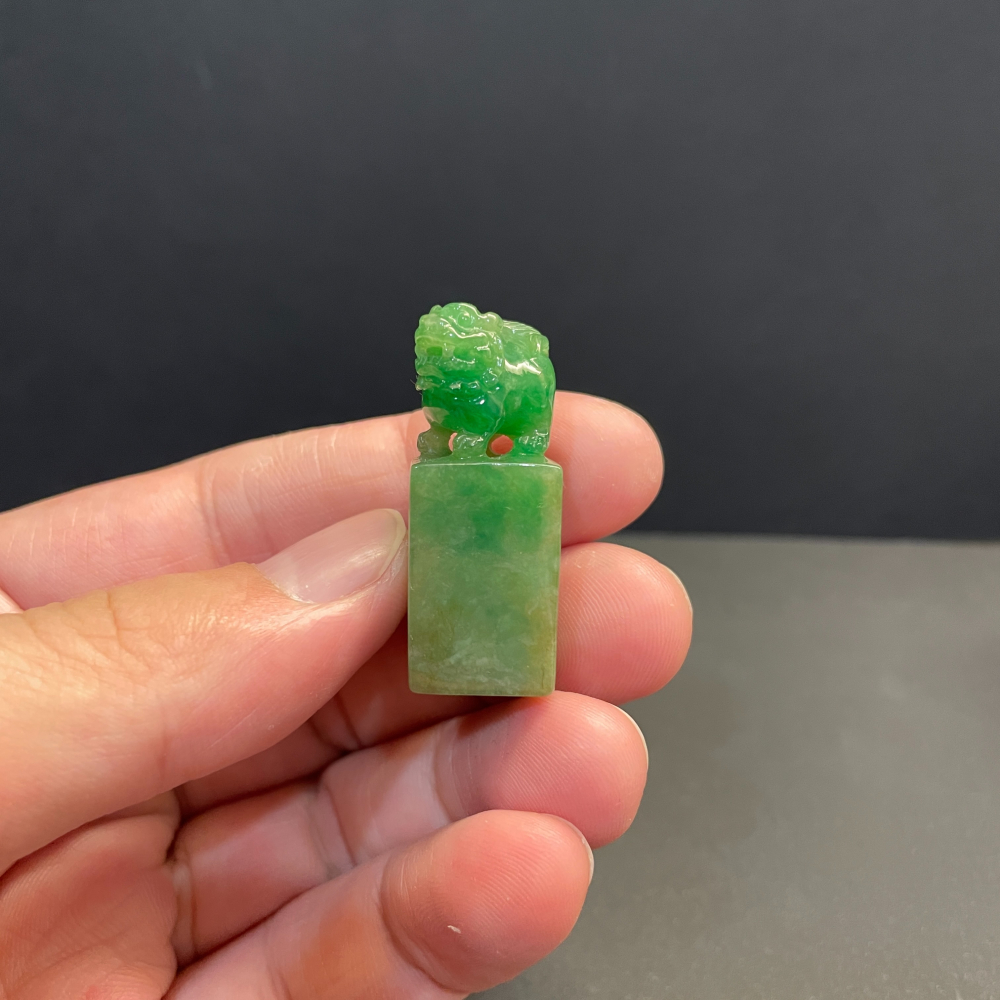瀚玉珠寶 老三彩貔貅印章 天然翡翠印章 方章 緬甸玉印 印紐 三彩翡翠 貔貅招財-細節圖7