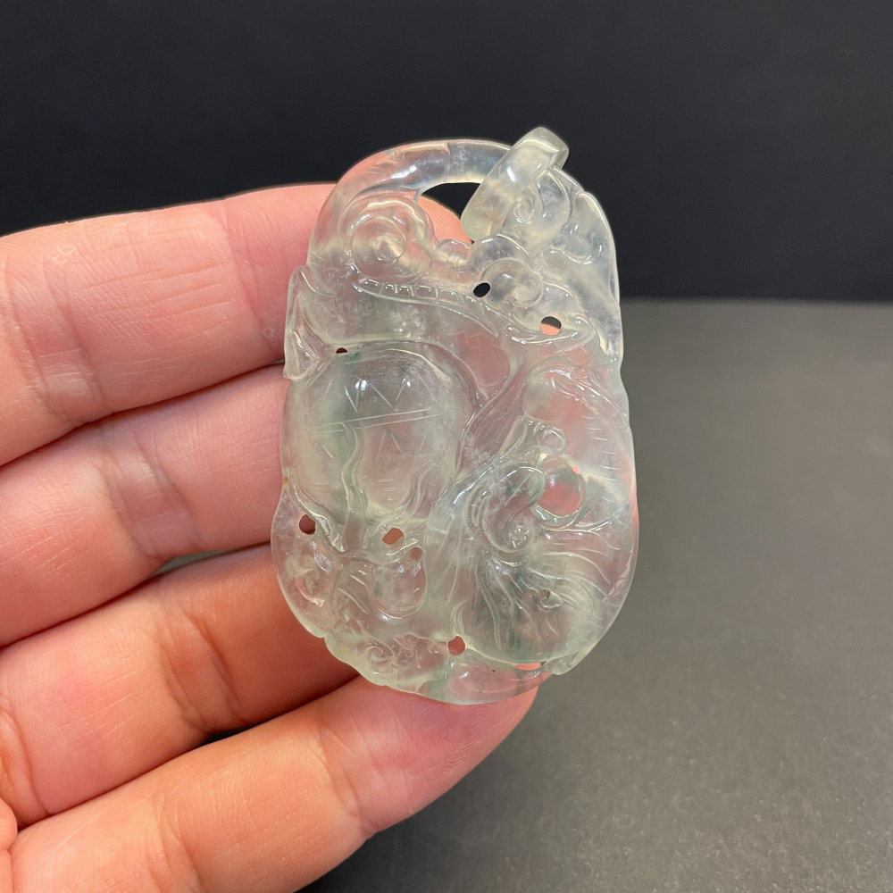 瀚玉珠寶 玻璃種放光翡翠 龍咬珠 起光細膩緬甸玉 附上賴泰安證書-細節圖2