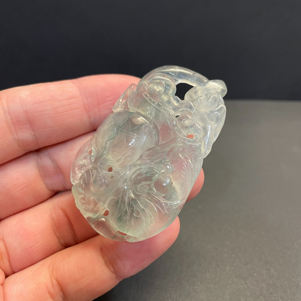 瀚玉珠寶 玻璃種放光翡翠 龍咬珠 起光細膩緬甸玉 附上賴泰安證書-細節圖3