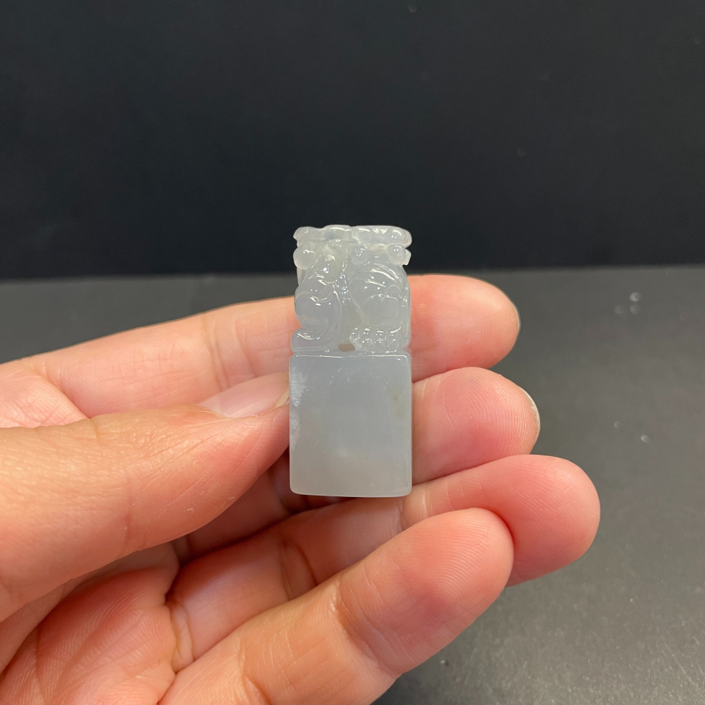 瀚玉珠寶 天然A貨翡翠印章 白冰貔貅方章 印紐 印章 緬甸玉印 貔貅印章 招財避邪 冰種翡翠 送禮好物-細節圖3