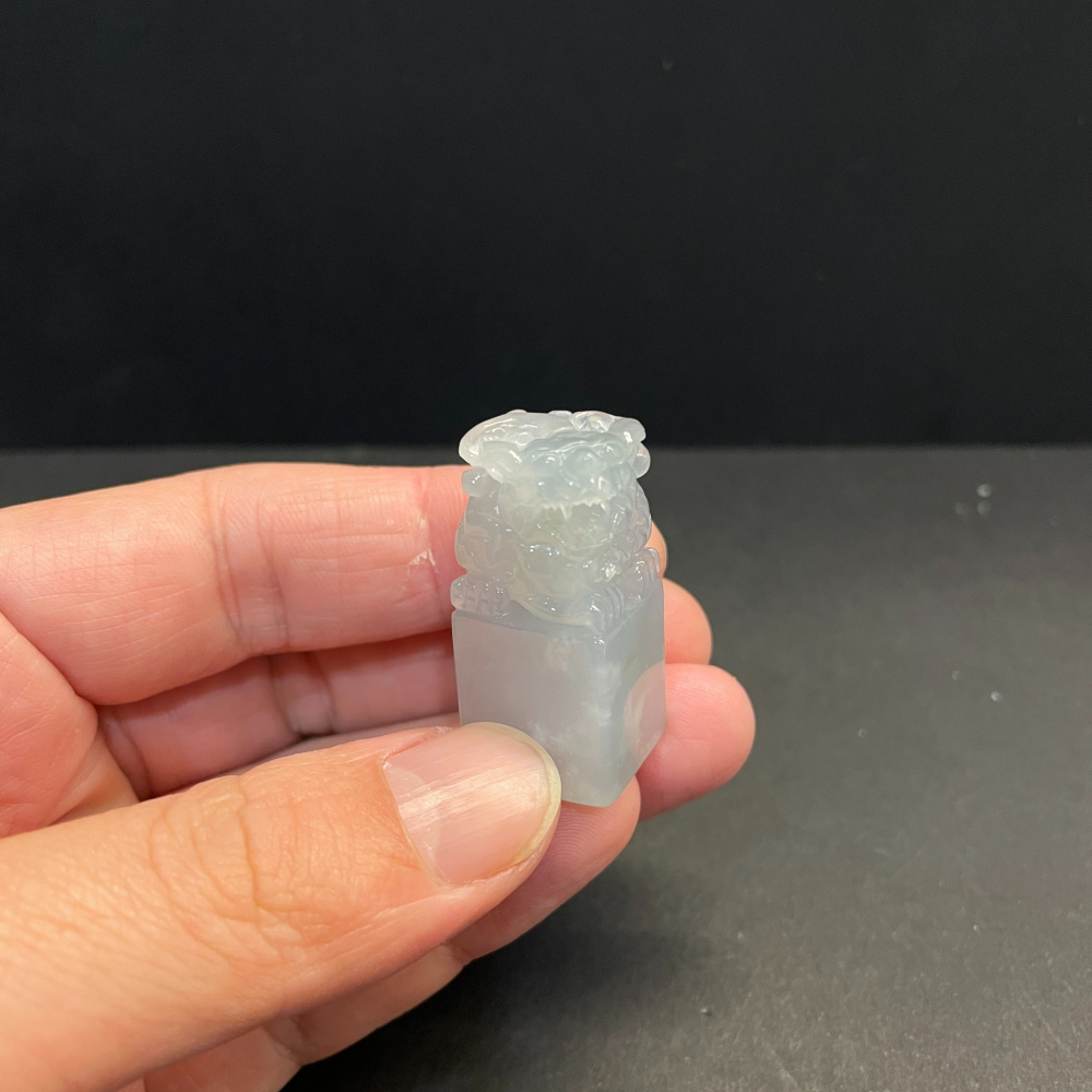 瀚玉珠寶 天然A貨翡翠印章 白冰貔貅方章 印紐 印章 緬甸玉印 貔貅印章 招財避邪 冰種翡翠 送禮好物-細節圖5