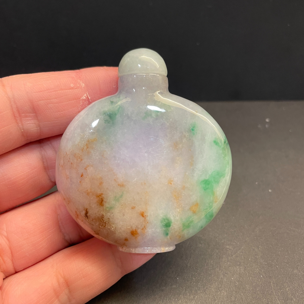 瀚玉珠寶 天然緬甸玉 三彩翡翠鼻煙壺 紫綠紅三色 緬甸玉鼻煙壺 福祿壽 螺旋紋 可開蓋-細節圖2