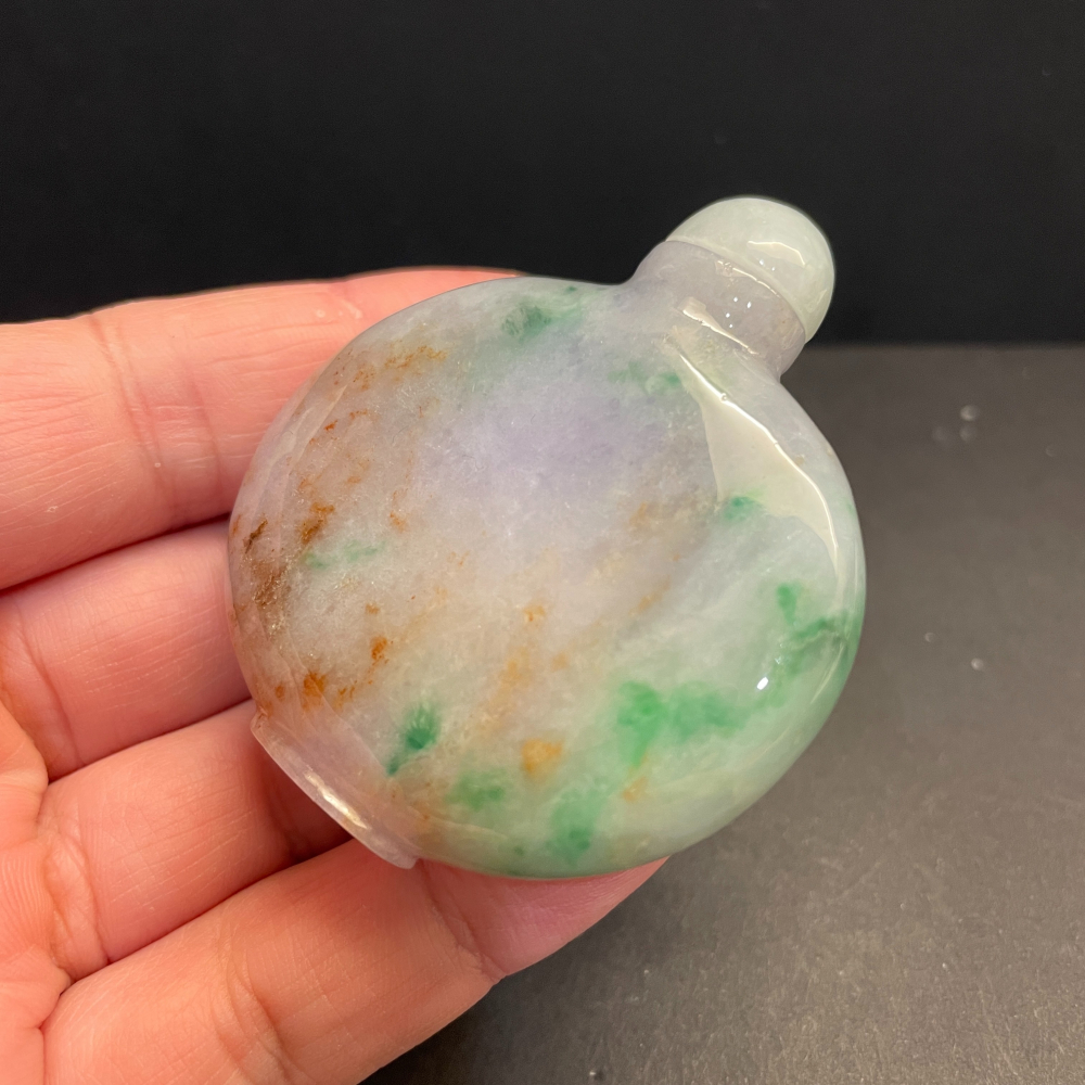 瀚玉珠寶 天然緬甸玉 三彩翡翠鼻煙壺 紫綠紅三色 緬甸玉鼻煙壺 福祿壽 螺旋紋 可開蓋-細節圖3