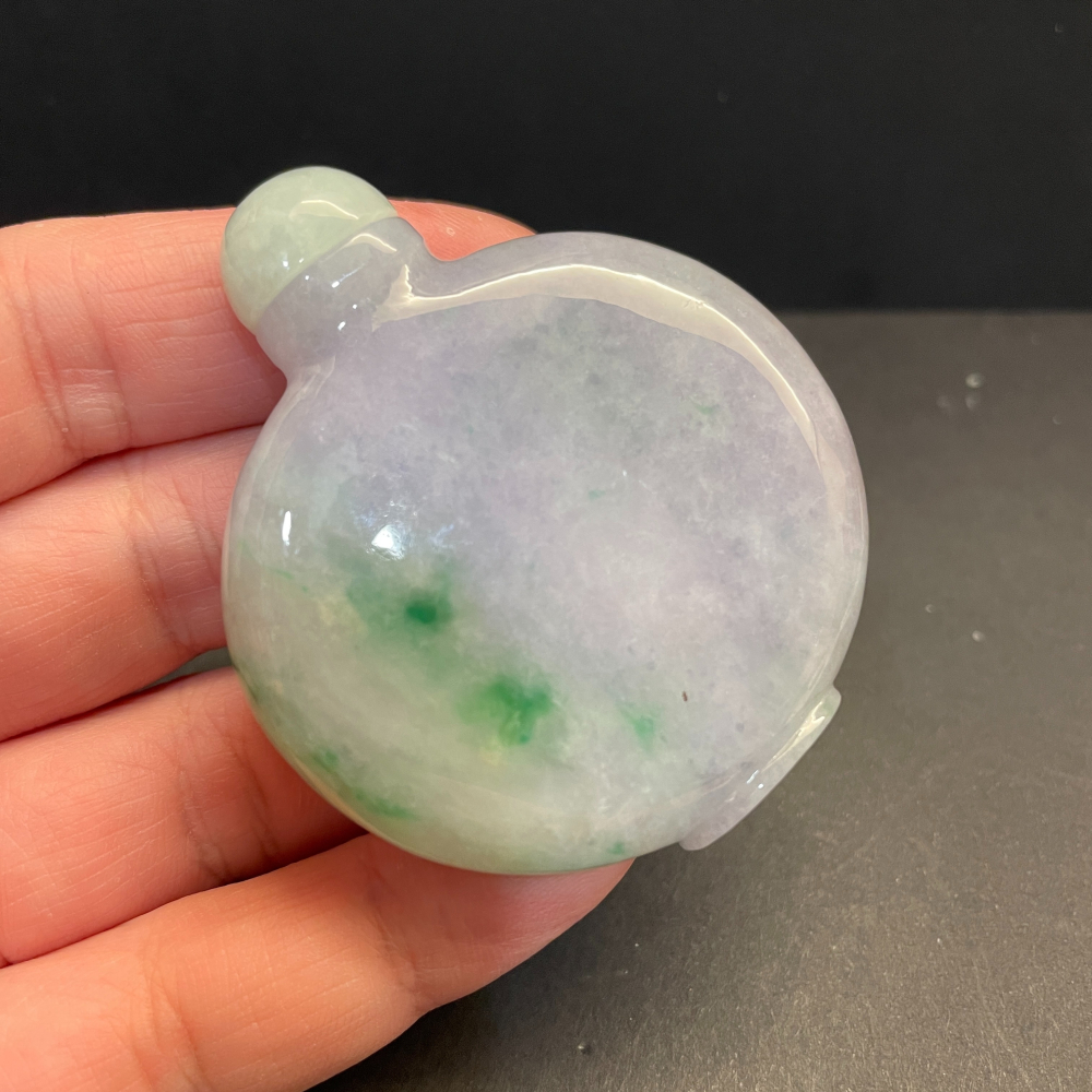 瀚玉珠寶 天然緬甸玉 三彩翡翠鼻煙壺 紫綠紅三色 緬甸玉鼻煙壺 福祿壽 螺旋紋 可開蓋-細節圖4