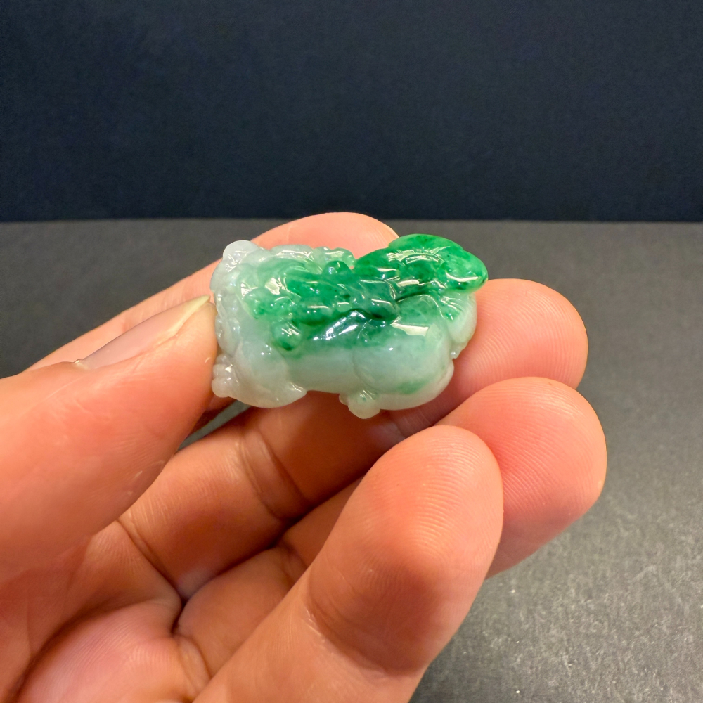 瀚玉珠寶 天然翡翠 老坑綠貔貅翡翠 十分搶眼嬌豔的綠色 天然A貨緬甸玉 招財避邪保平安-細節圖5