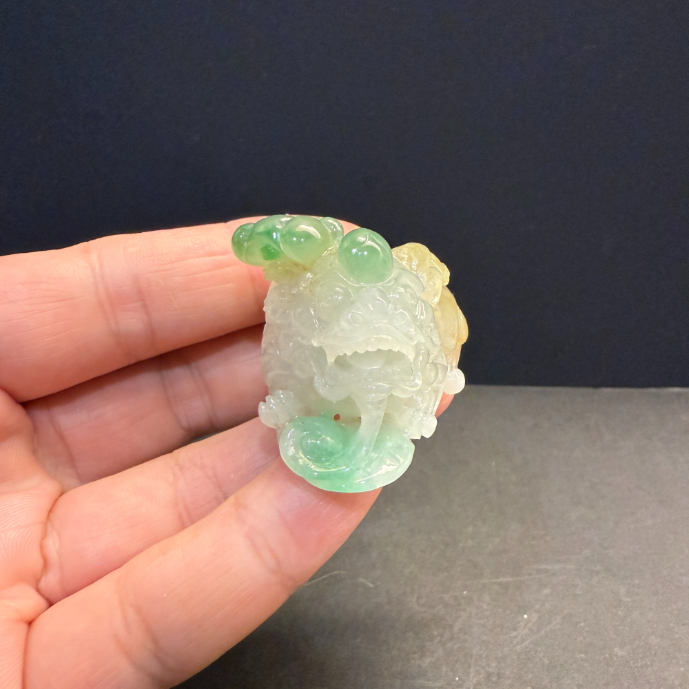 瀚玉珠寶 天然三彩翡翠 冰三彩貔貅擺件 冰種起光綠色搶眼 招財避邪 天然A貨緬甸玉 台北現貨-細節圖2
