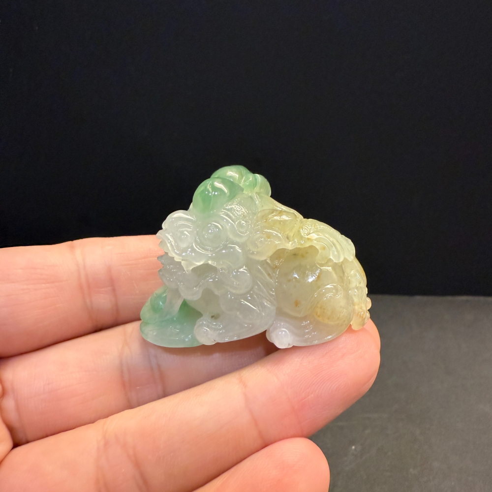 瀚玉珠寶 天然三彩翡翠 冰三彩貔貅擺件 冰種起光綠色搶眼 招財避邪 天然A貨緬甸玉 台北現貨-細節圖4