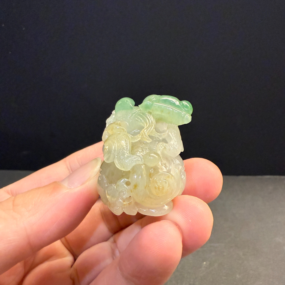 瀚玉珠寶 天然三彩翡翠 冰三彩貔貅擺件 冰種起光綠色搶眼 招財避邪 天然A貨緬甸玉 台北現貨-細節圖6