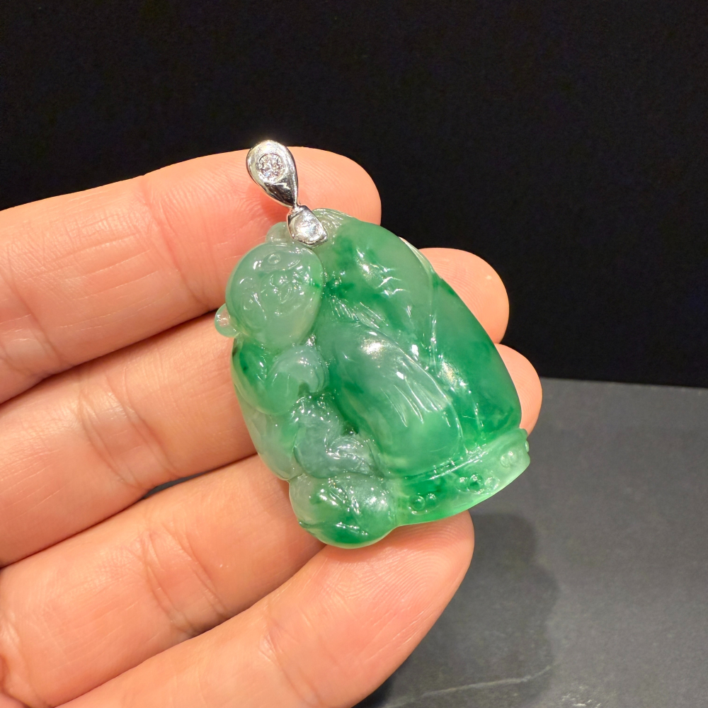 瀚玉珠寶 天然冰種緬甸翡翠 真鑽K金 熊熊抱竹節 節節高升 附上中國寶石鑑定證書-細節圖4