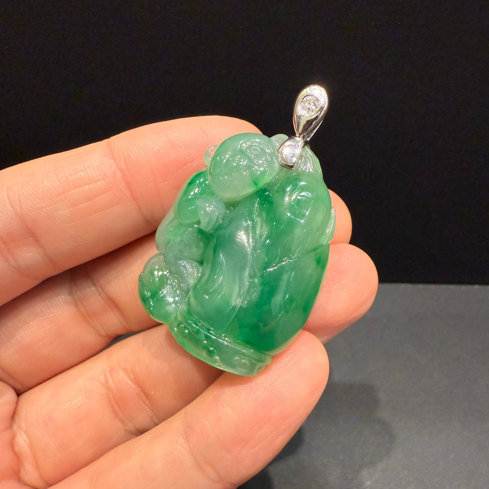 瀚玉珠寶 天然冰種緬甸翡翠 真鑽K金 熊熊抱竹節 節節高升 附上中國寶石鑑定證書-細節圖5