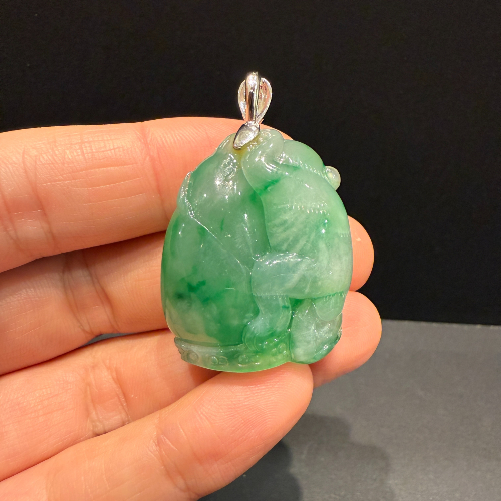 瀚玉珠寶 天然冰種緬甸翡翠 真鑽K金 熊熊抱竹節 節節高升 附上中國寶石鑑定證書-細節圖7