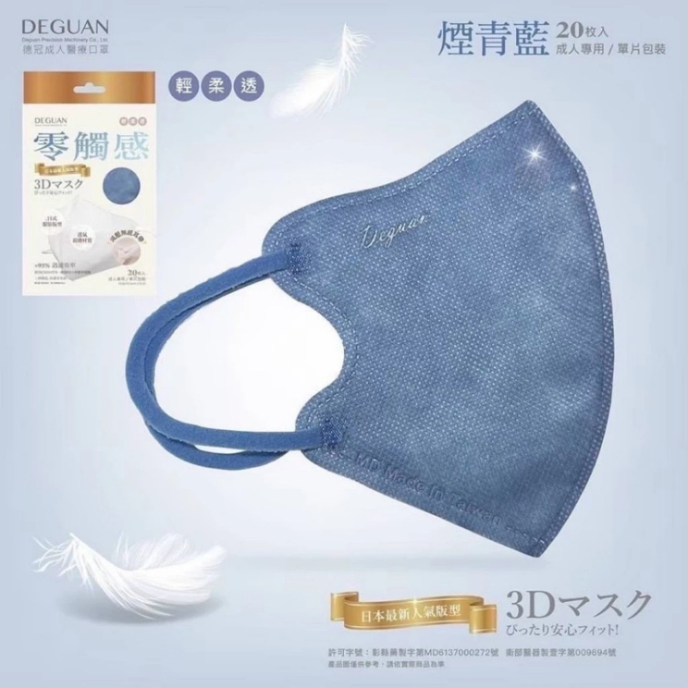 【德冠 零觸感3D立體口罩 成人/兒童】 20片 超柔不勒耳 無壓條設計 透氣親膚 服貼舒適 醫療口罩 輕薄超透氣-規格圖7