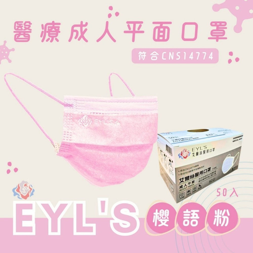 【艾爾絲EYL＇S Light輕時尚 成人平面醫療口罩】台灣製造 平面口罩 素色口罩 大地色 特殊色 50入 10入袋裝-規格圖9