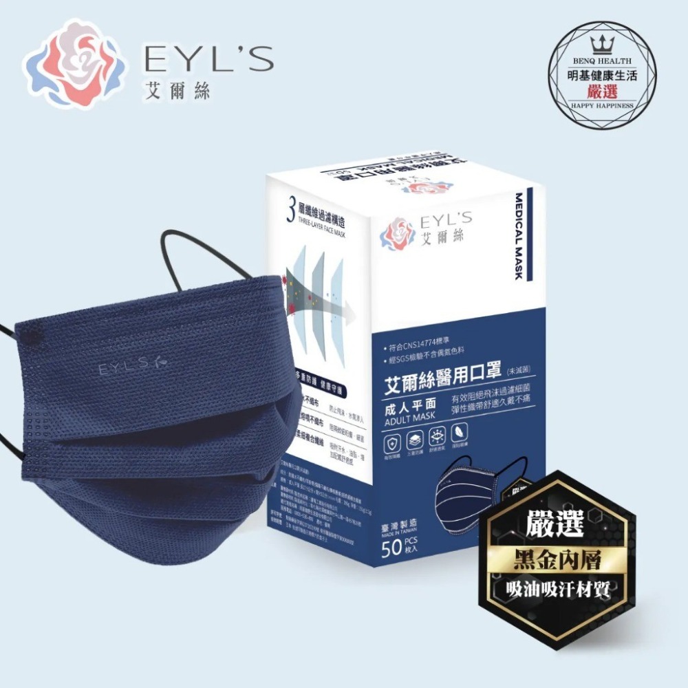 【艾爾絲EYL＇S Light輕時尚 成人平面醫療口罩】台灣製造 平面口罩 素色口罩 大地色 特殊色 50入 10入袋裝-規格圖9