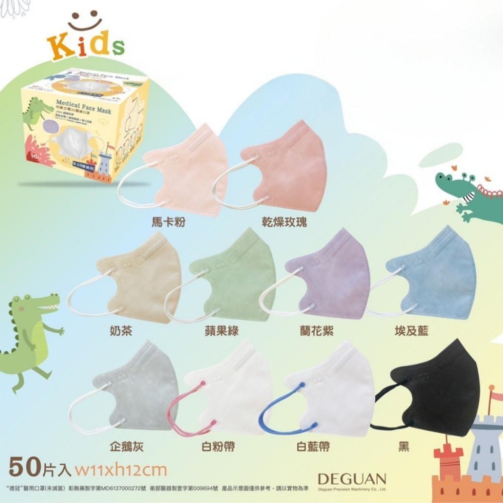 【德冠 兒童3D立體口罩】50入 小童口罩 幼童口罩 醫療口罩 兒童3D口罩 印花款-細節圖4