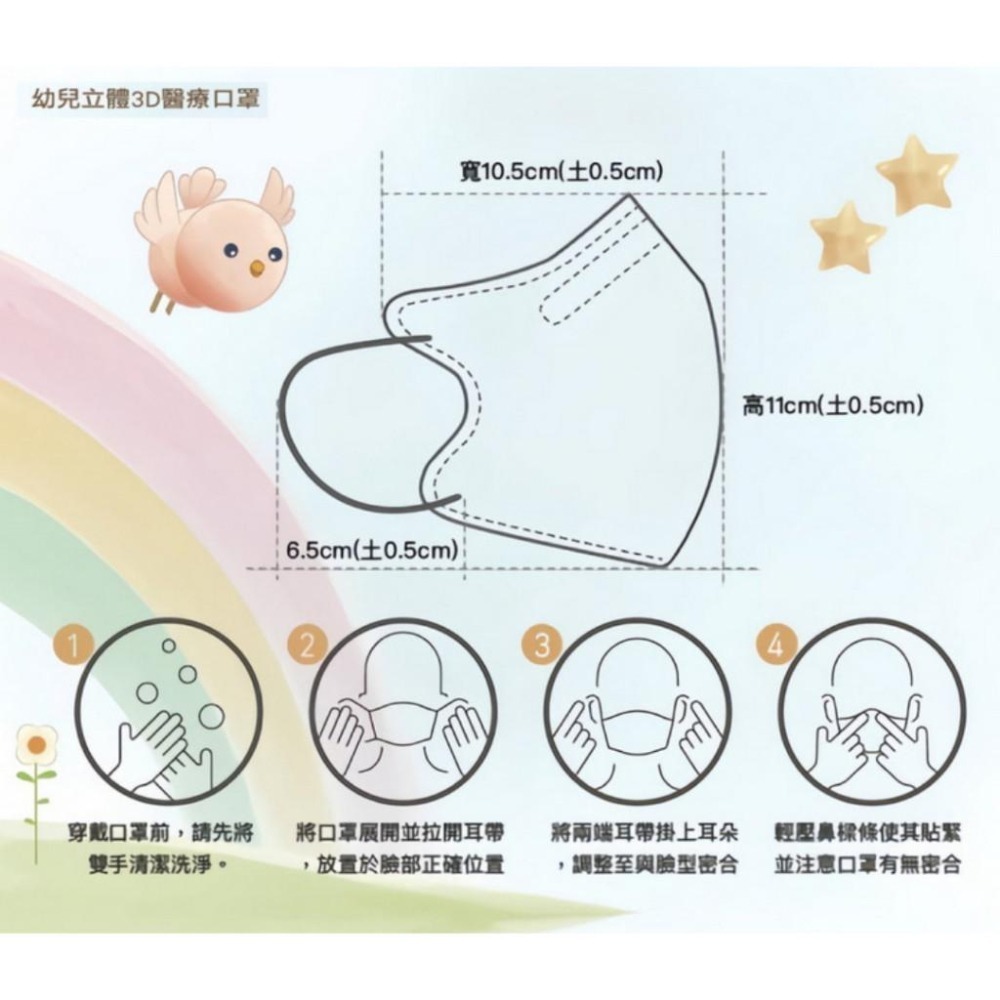 【德冠 兒童3D立體口罩】50入 小童口罩 幼童口罩 醫療口罩 兒童3D口罩 印花款-細節圖6