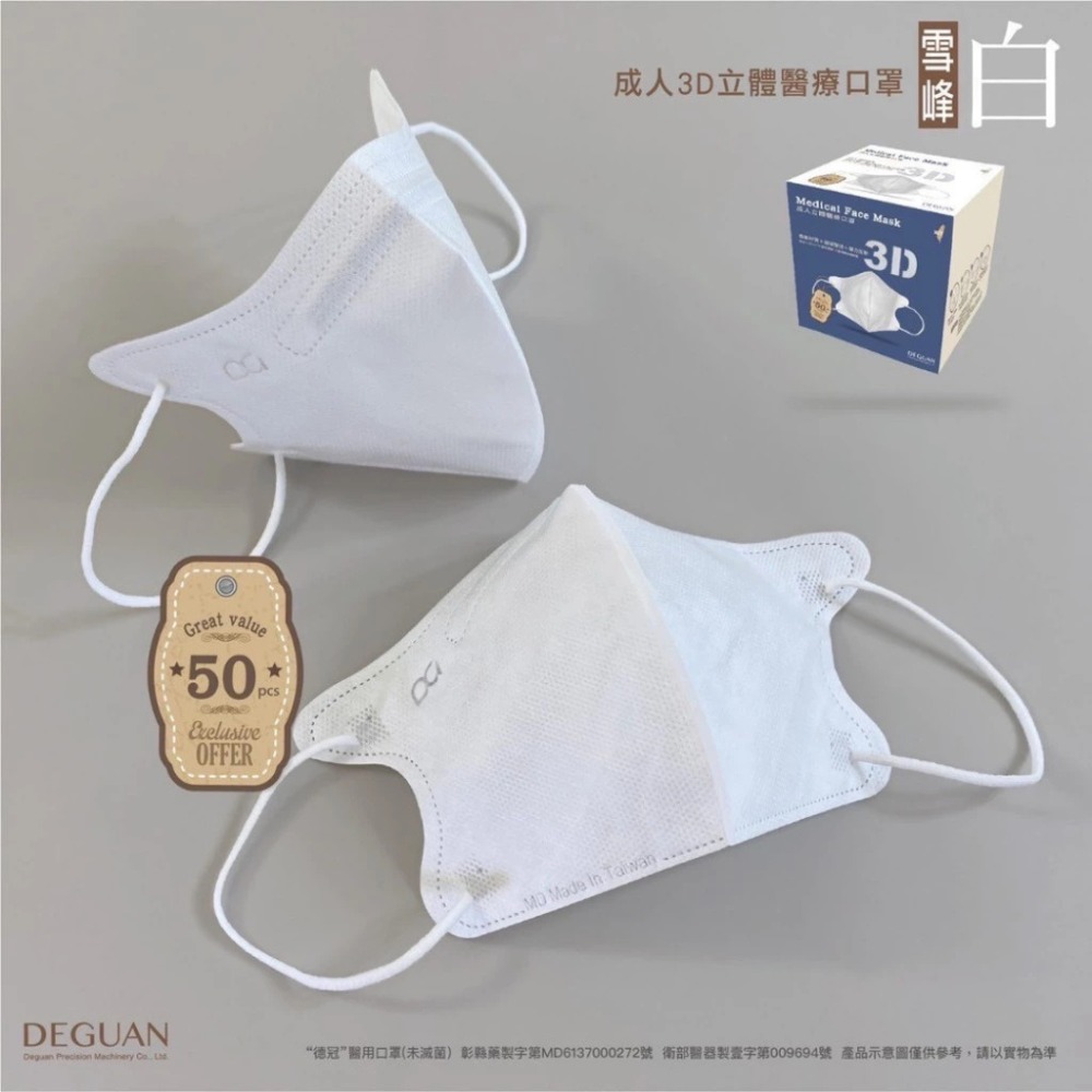 【德冠 3D立體口罩 一般成人/加大】50入 3D口罩 3D成人醫療口罩 加大口罩 大尺寸口罩 超薄口罩 親膚透氣-規格圖8