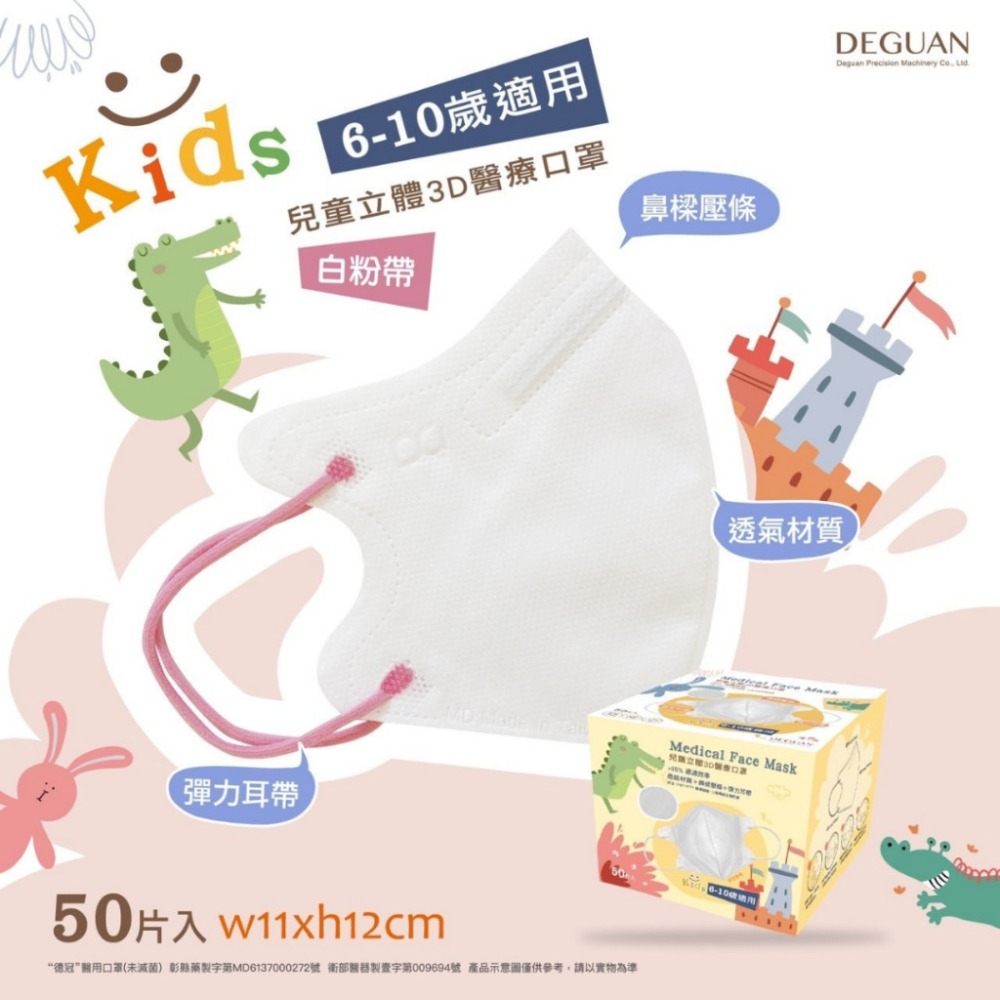 【德冠 3D立體口罩 一般成人/加大】50入 3D口罩 3D成人醫療口罩 加大口罩 大尺寸口罩 超薄口罩 親膚透氣-規格圖8