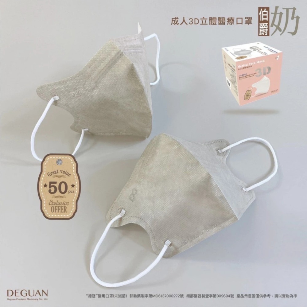 【德冠 3D立體口罩 一般成人/加大】50入 3D口罩 3D成人醫療口罩 加大口罩 大尺寸口罩 超薄口罩 親膚透氣-規格圖8