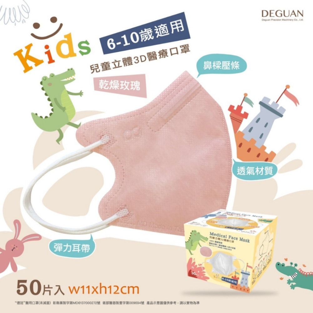 【德冠 3D立體口罩 一般成人/加大】50入 3D口罩 3D成人醫療口罩 加大口罩 大尺寸口罩 超薄口罩 親膚透氣-規格圖8