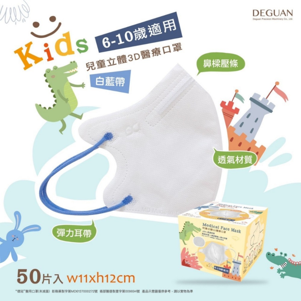 【德冠 3D立體口罩 一般成人/加大】50入 3D口罩 3D成人醫療口罩 加大口罩 大尺寸口罩 超薄口罩 親膚透氣-規格圖8